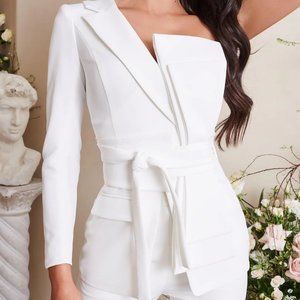 Lavish Alice Giovanna One-shoulder Crepe Jacket With Bow Detail